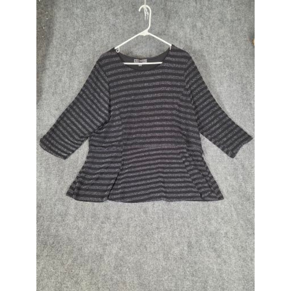 Diamond Apparel‎ Womens Black Silver Metallic Striped Peplum Blouse 3/4 Sleeve
